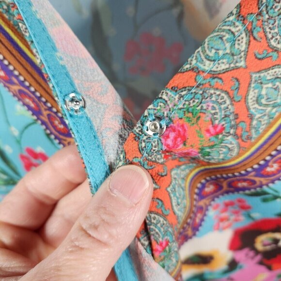 Umgee Short Sleeve Blue Floral Print Blouse Sz Small - Picture 4 of 9